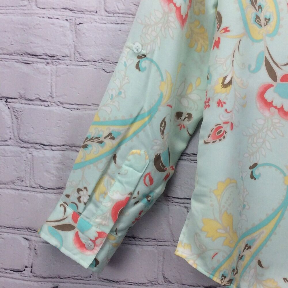 Chico's Shirt/Blouse Size 0/XS Paisley Floral Stretch Button Up Roll Tab Sleeves - Picture 5 of 6